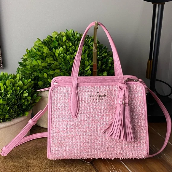 Kate Spade Pink Rowe Summer Tweed Medium Top Zip Satchel - Picture 15 of 17